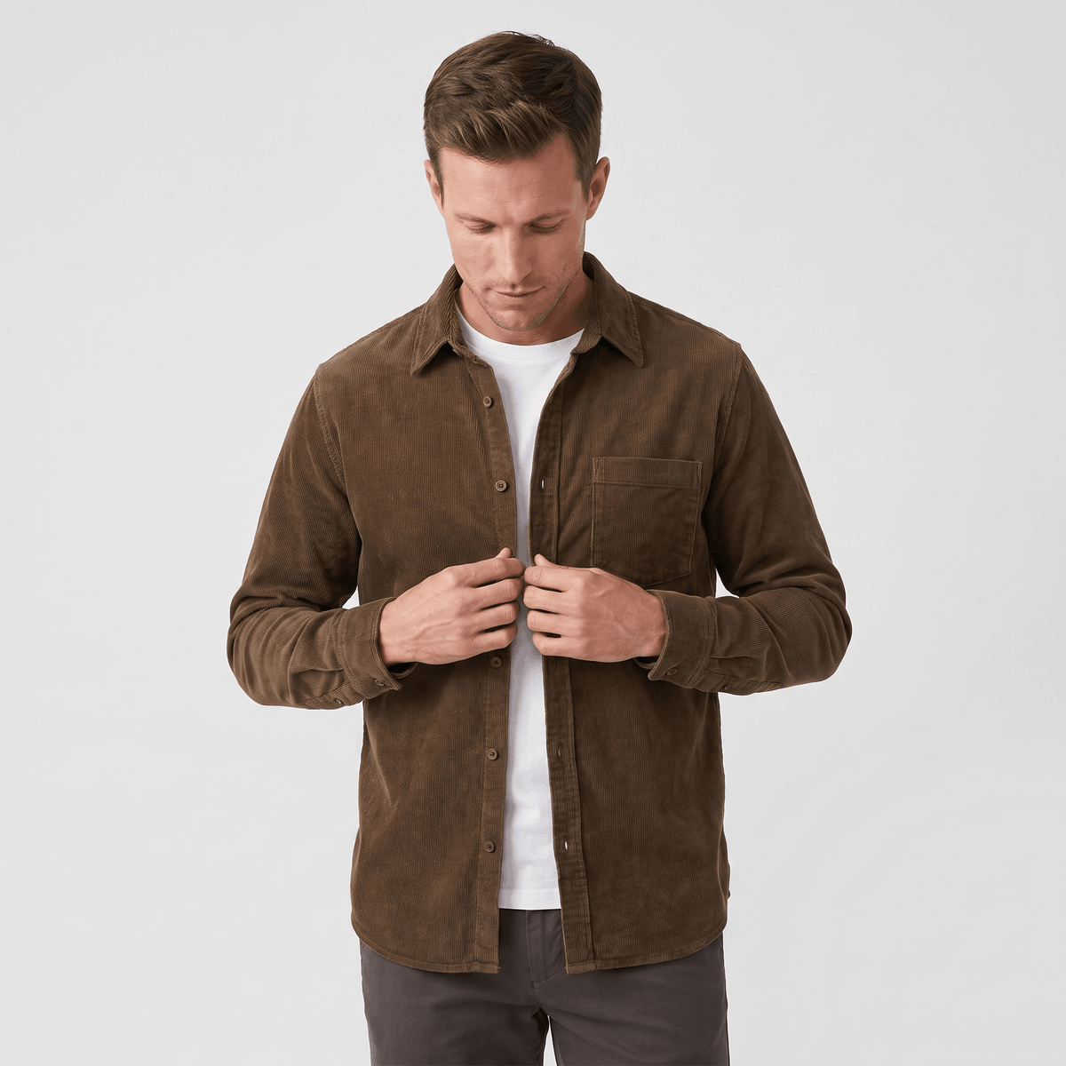 Washed corduroy shirt for men with regular fit - taupe