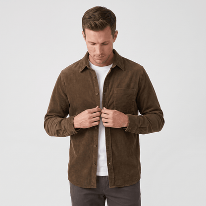 Washed Corduroy Shirt with Chest Pocket for Men - taupe