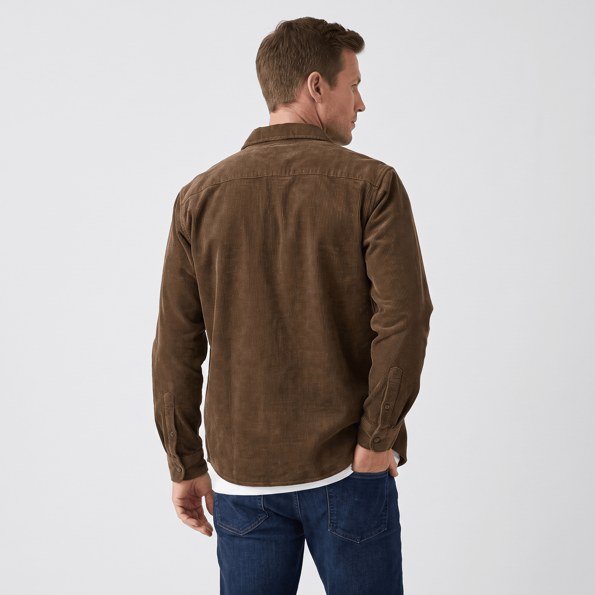 Washed corduroy shirt for men with regular fit