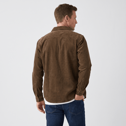 Washed Corduroy Shirt with Chest Pocket for Men