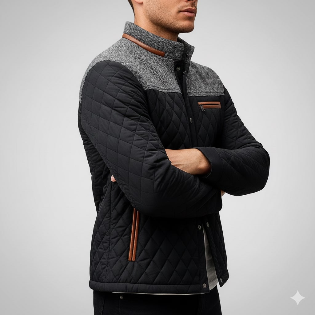 Puffer jacket for men with zip front
