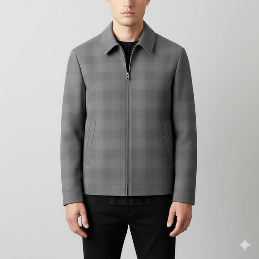Men's checked tailored blazer with notch lapel - gray