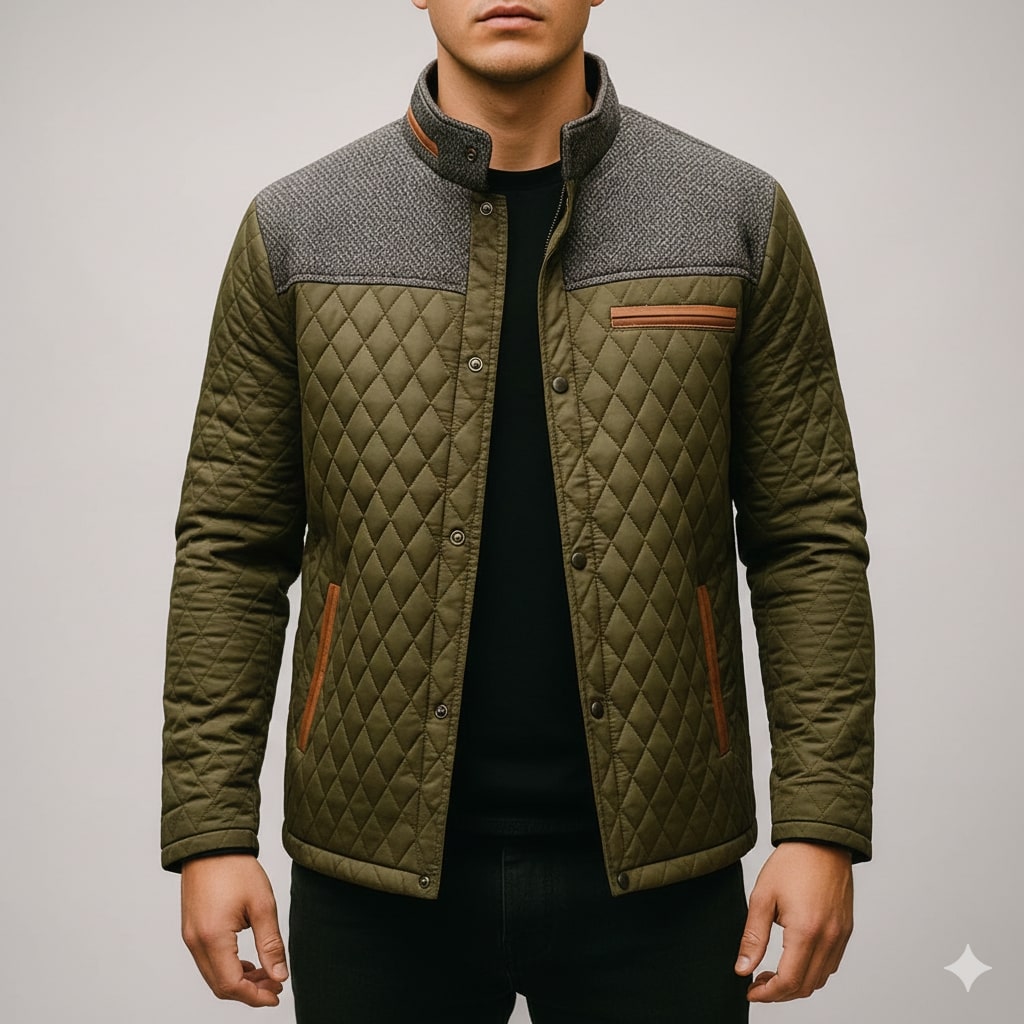 Puffer jacket for men with zip front
