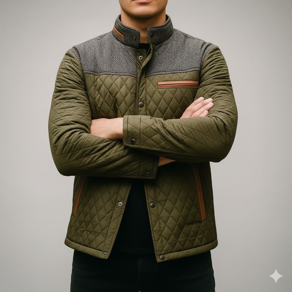 Puffer jacket for men with zip front