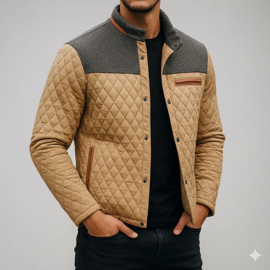 Puffer jacket for men with zip front
