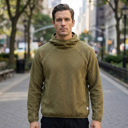 Waffle knit pullover hoodie for men - green