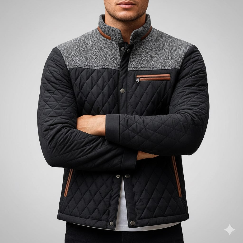 Puffer jacket for men with zip front