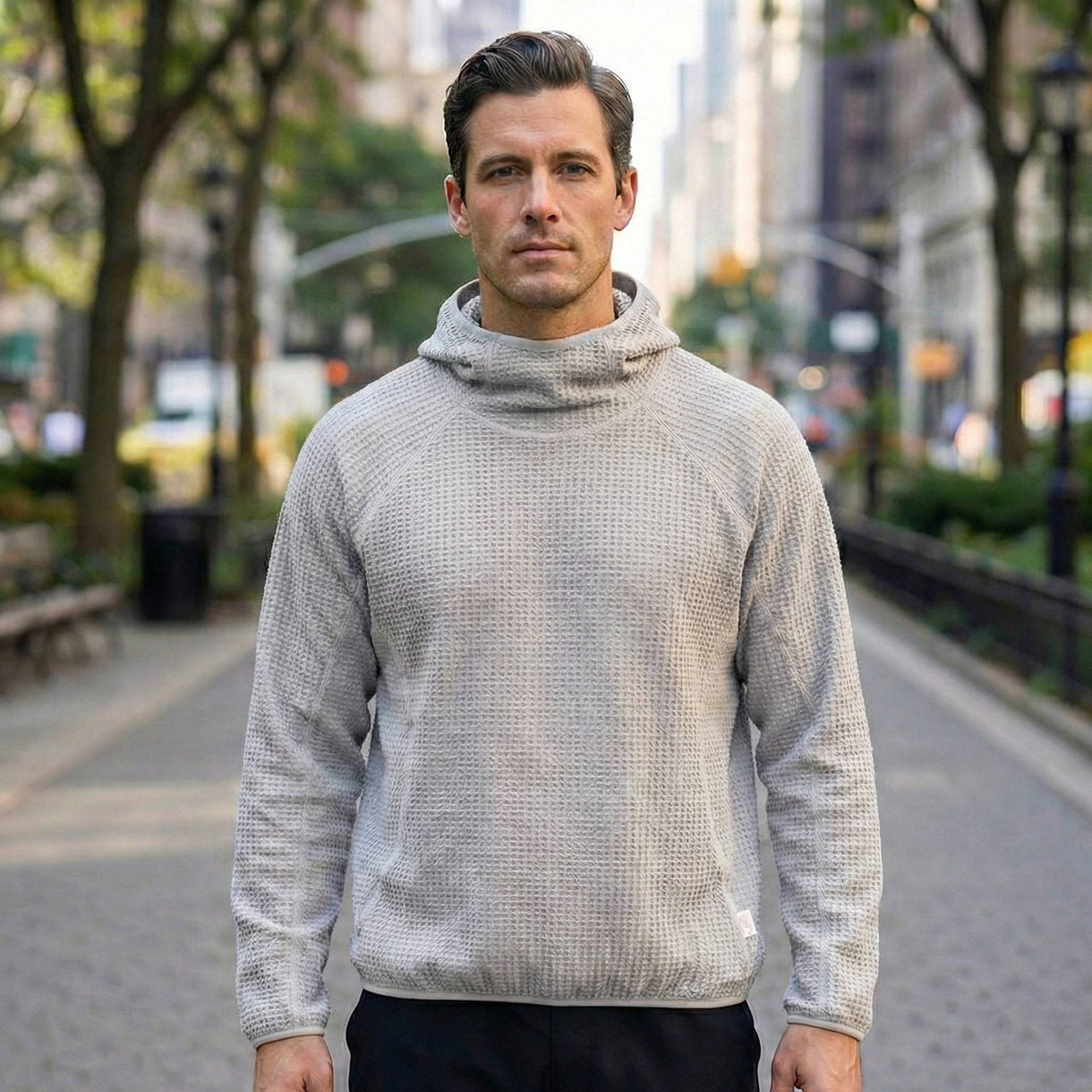 Waffle knit pullover hoodie for men - white
