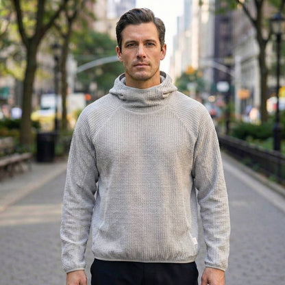 Waffle knit pullover hoodie for men - white