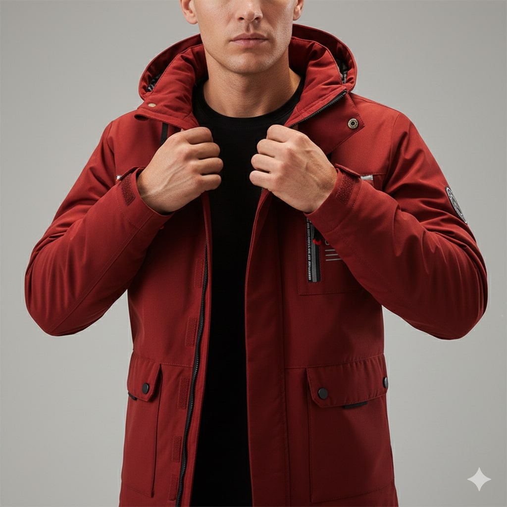 Winter Coat in High Density Weather Resistant Fabric for Men - red