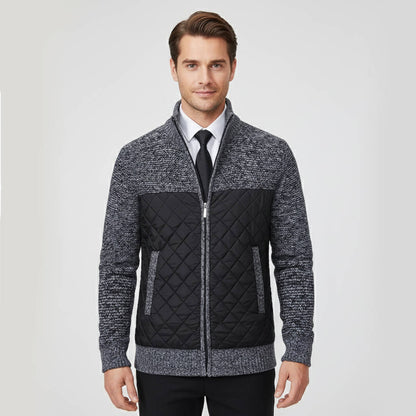 Sweater jacket for men with quilted hybrid panels - dark grey