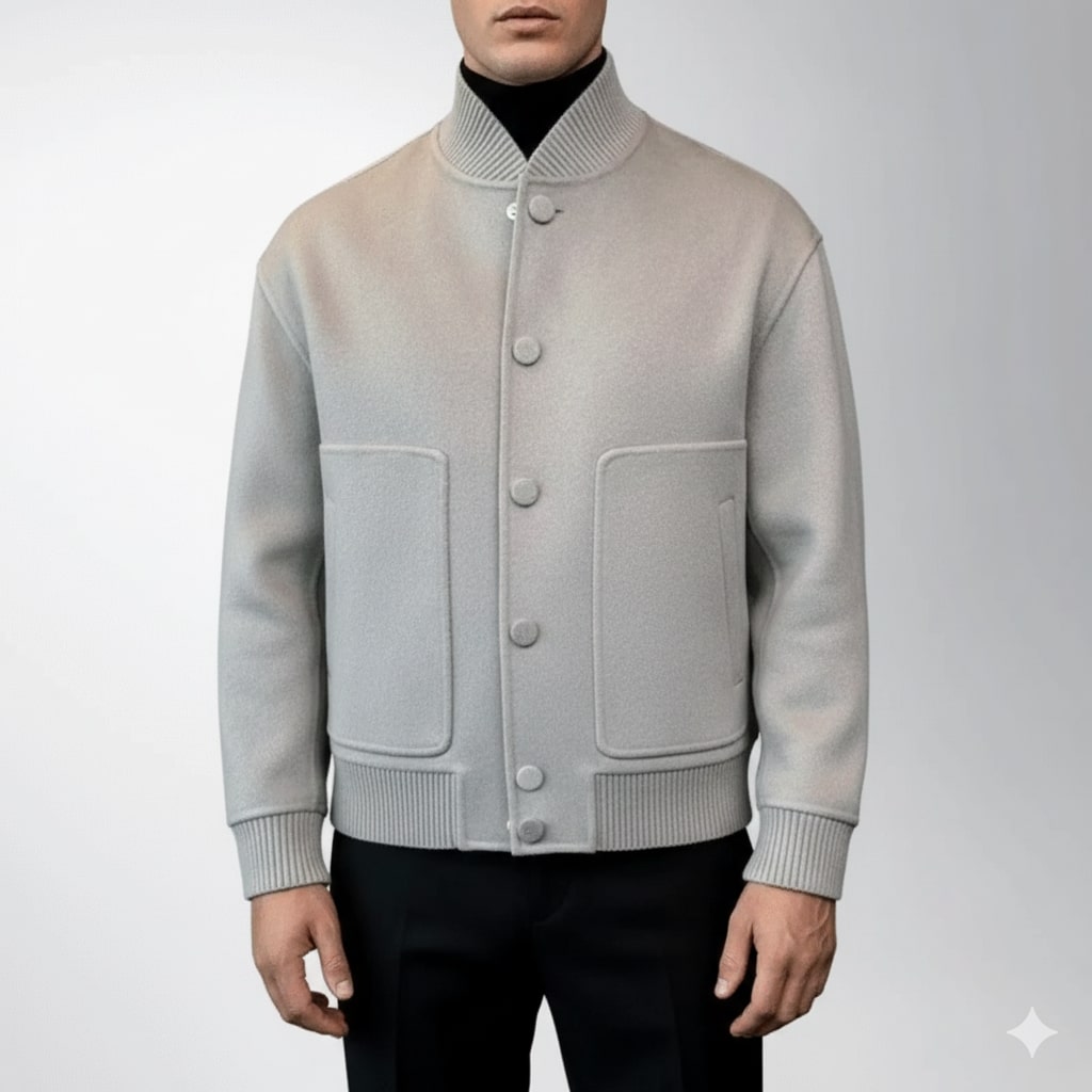 Men's wool blend shirt jacket with snap front - gray
