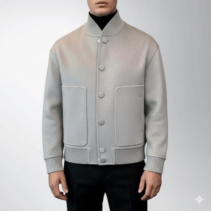 Men's wool blend shirt jacket with snap front - gray