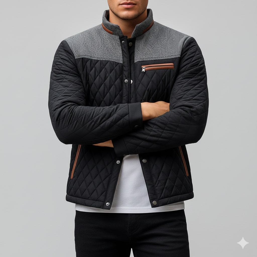 Puffer jacket for men with zip front