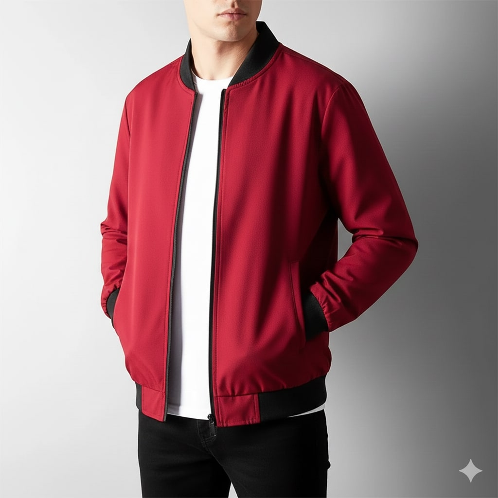 Men's softshell bomber jacket with zip front