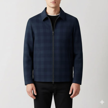 Men's checked tailored blazer with notch lapel - navy