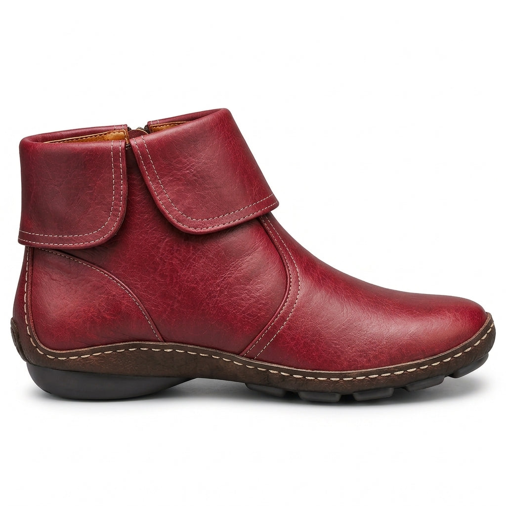 Women's black ankle boots with hook-and-loop strap and side zip