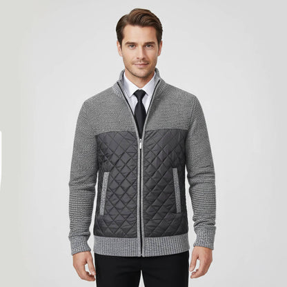 Sweater jacket for men with quilted hybrid panels - light grey
