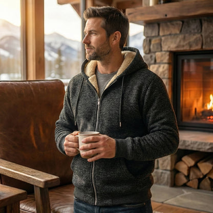 Sherpa lined hoodie jacket for men - dark grey