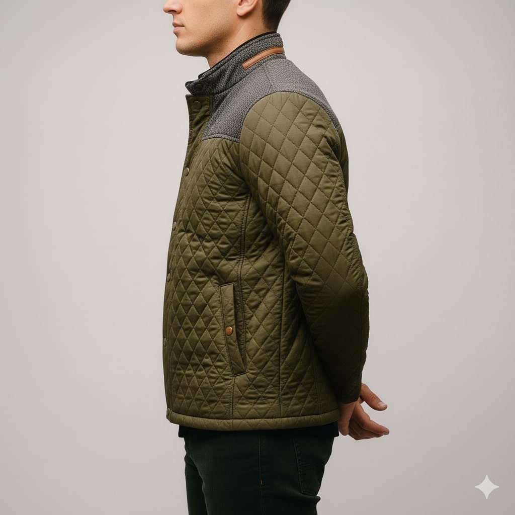 Puffer jacket for men with zip front