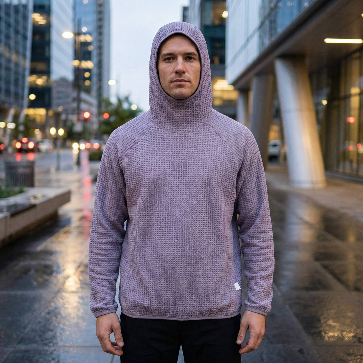 Waffle knit pullover hoodie for men - purple