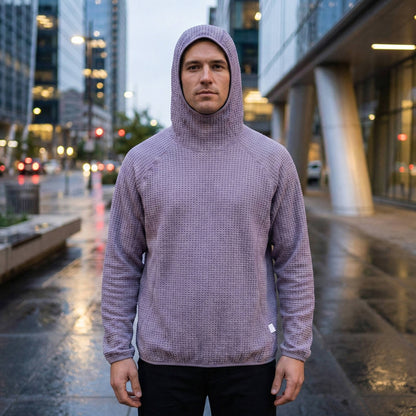 Waffle knit pullover hoodie for men - purple