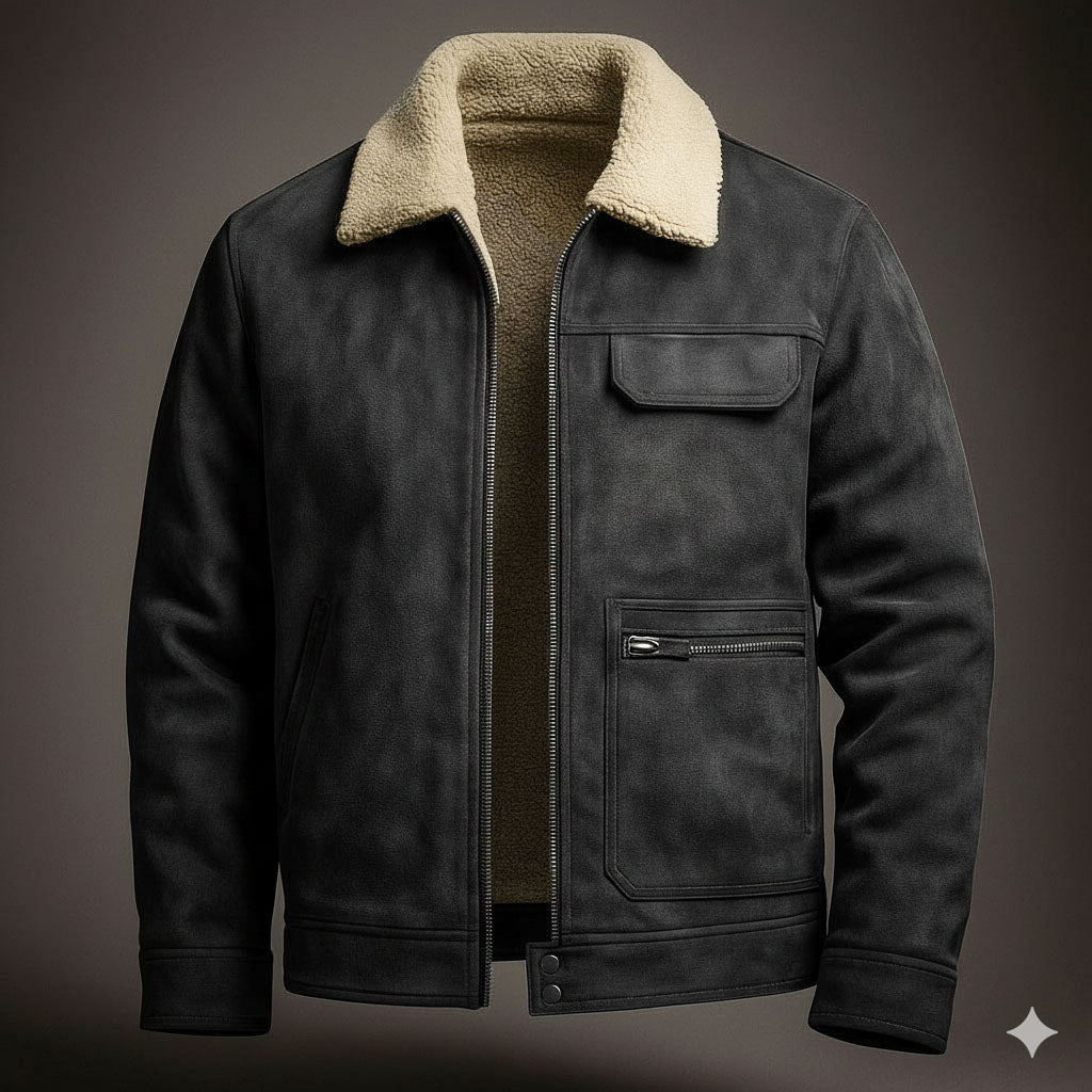 Men's suede shearling lined jacket - black