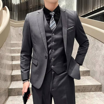 Men's slim fit three piece business suit - gray b