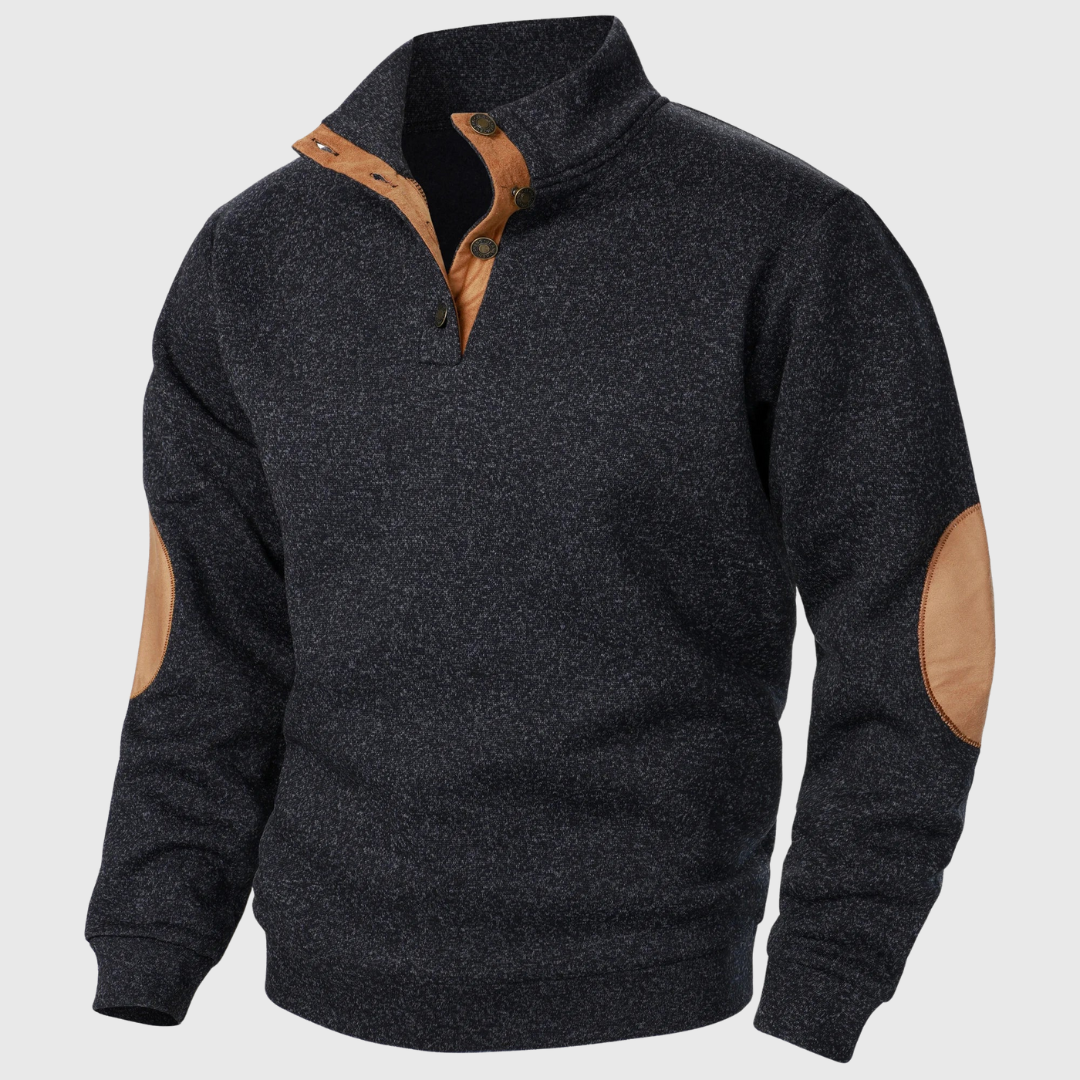Knitted sweater for men with elbow patches - black