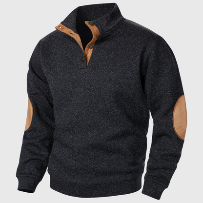 Knitted sweater for men with elbow patches - black