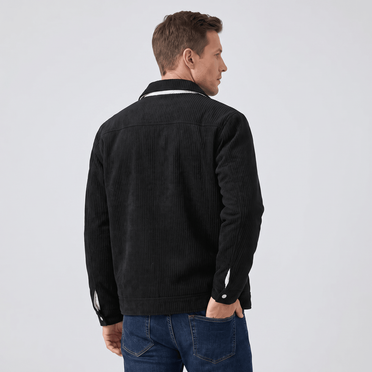 Men's quilted corduroy jacket with snap front