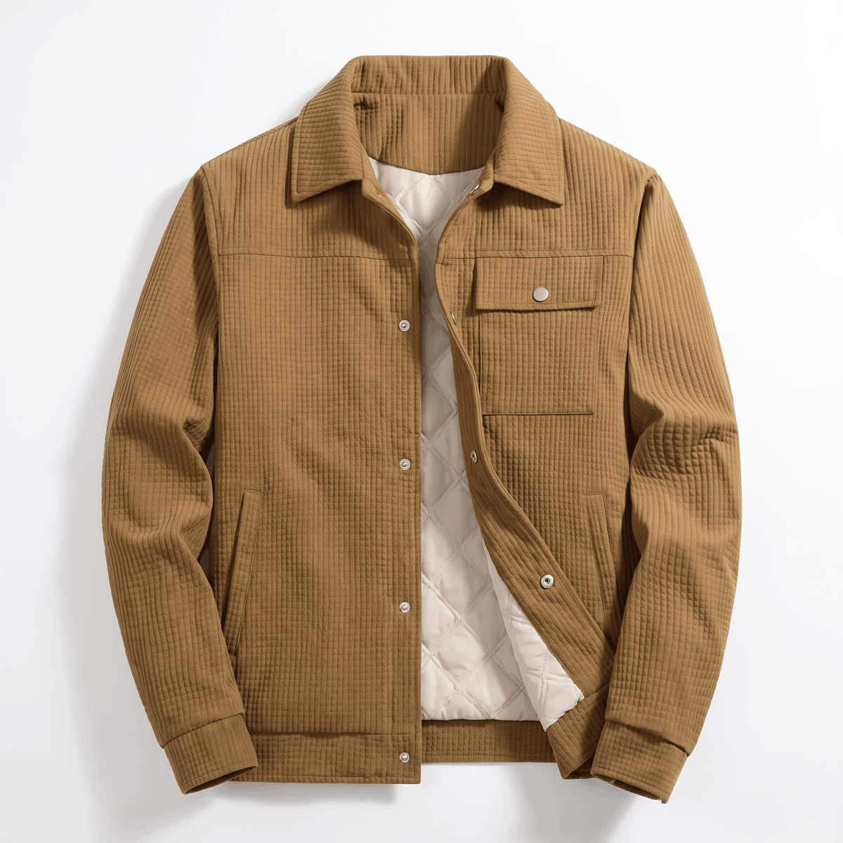 Men's quilted corduroy jacket with snap front