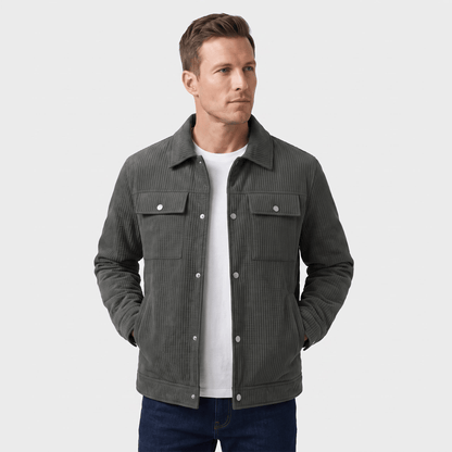 Men's quilted corduroy jacket with snap front - gray