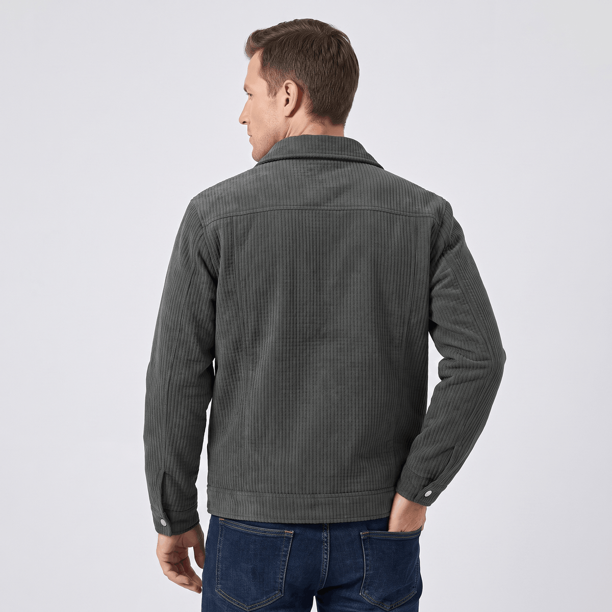 Men's quilted corduroy jacket with snap front