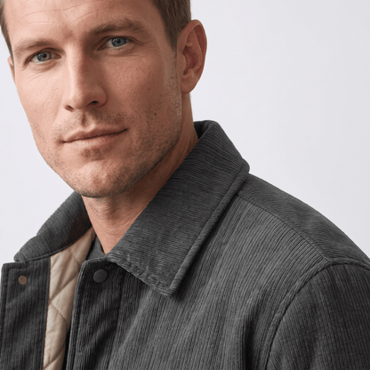 Men's quilted corduroy jacket with snap front