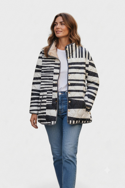 Verena - Striped Quilted Zip-Up Puffer Jacket