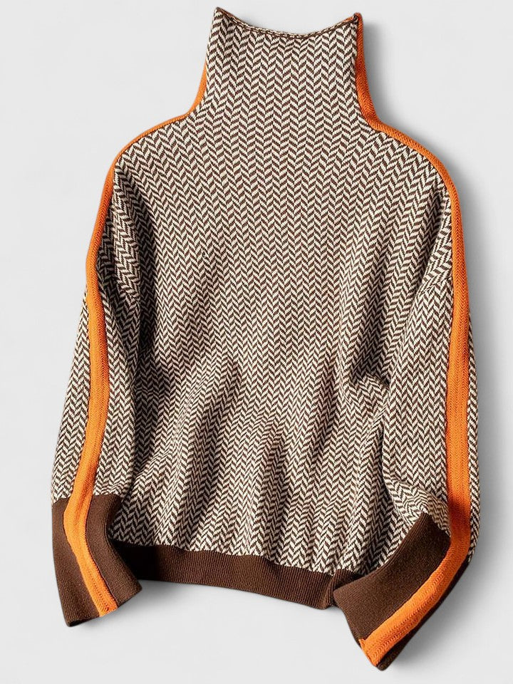 Charlotta - Bold Stripe High-Neck Knit Sweater