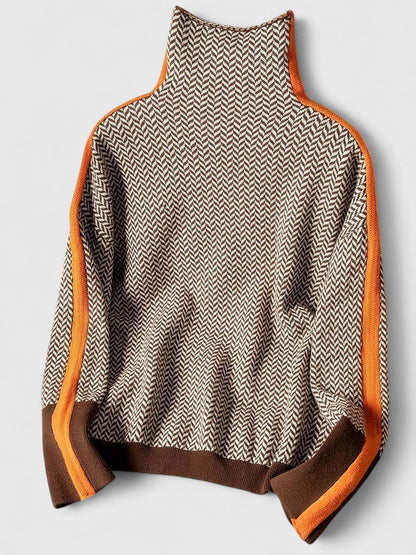 Charlotta - Bold Stripe High-Neck Knit Sweater