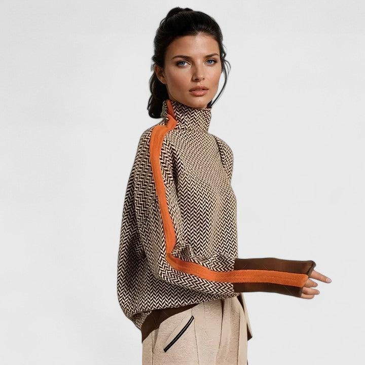Charlotta - Bold Stripe High-Neck Knit Sweater