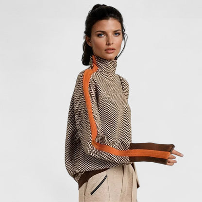 Charlotta - Bold Stripe High-Neck Knit Sweater