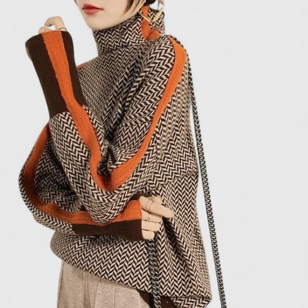 Charlotta - Bold Stripe High-Neck Knit Sweater