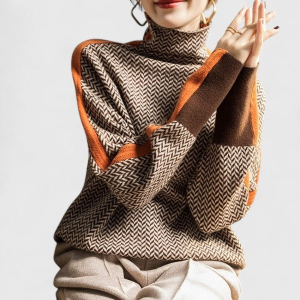 Charlotta - Bold Stripe High-Neck Knit Sweater
