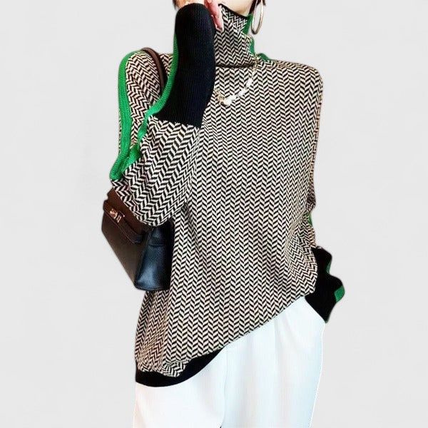 Charlotta - Bold Stripe High-Neck Knit Sweater