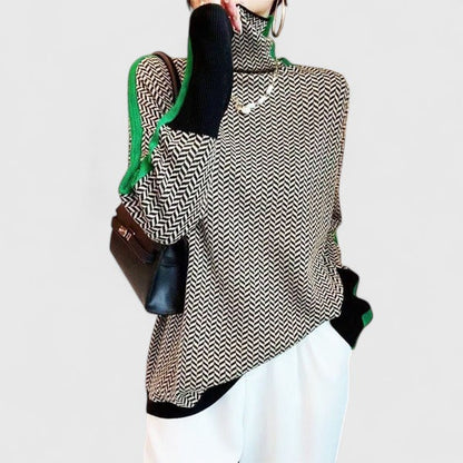 Charlotta - Bold Stripe High-Neck Knit Sweater