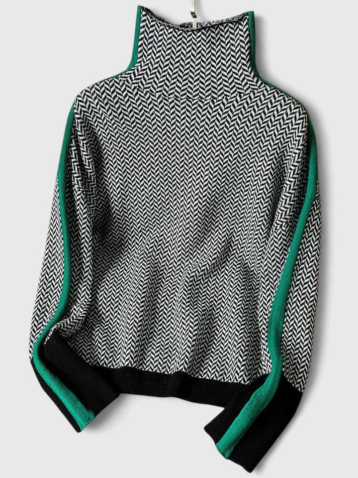 Charlotta - Bold Stripe High-Neck Knit Sweater