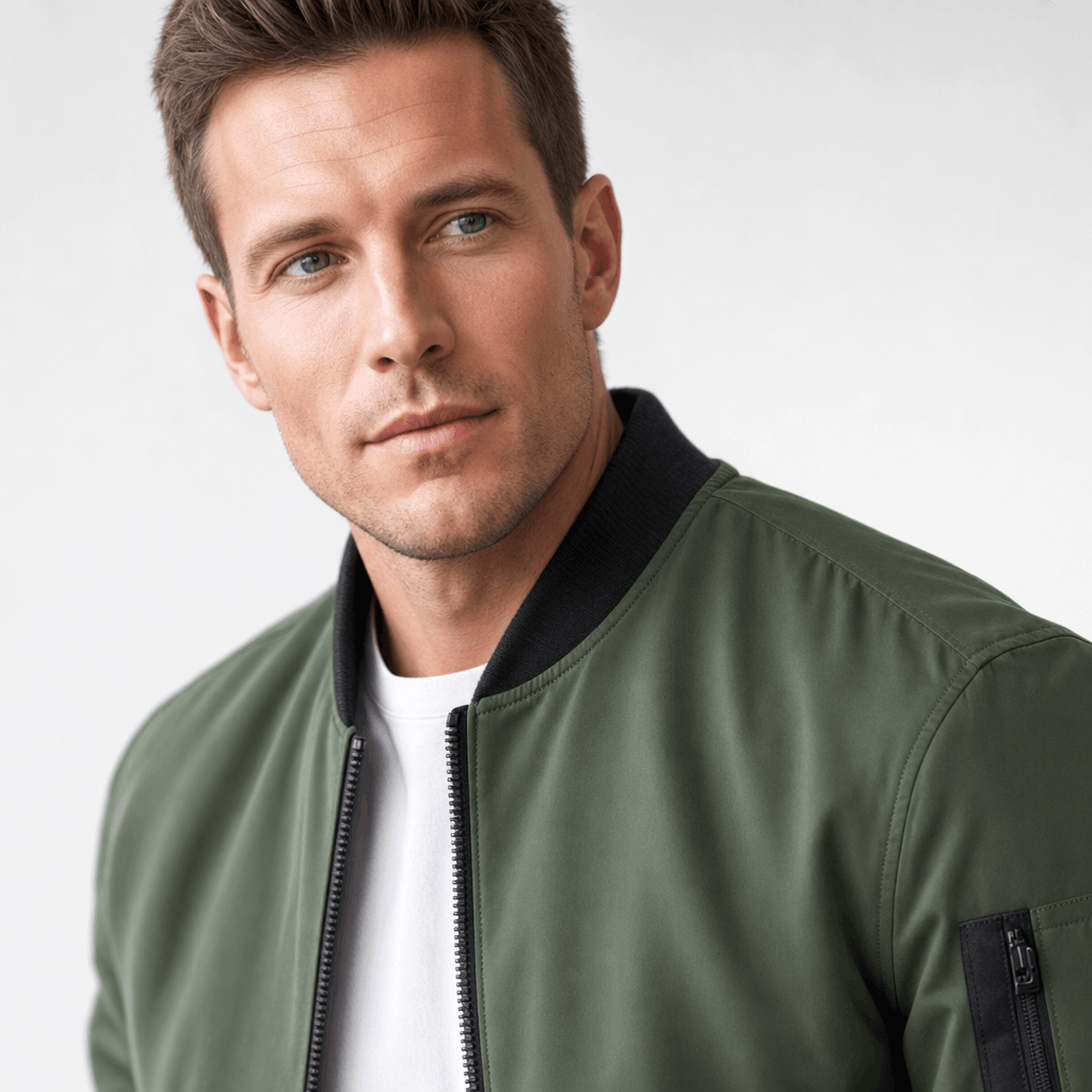 Men's bomber jacket with sleeve zip pocket