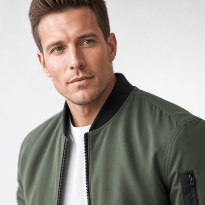 Men's bomber jacket with sleeve zip pocket