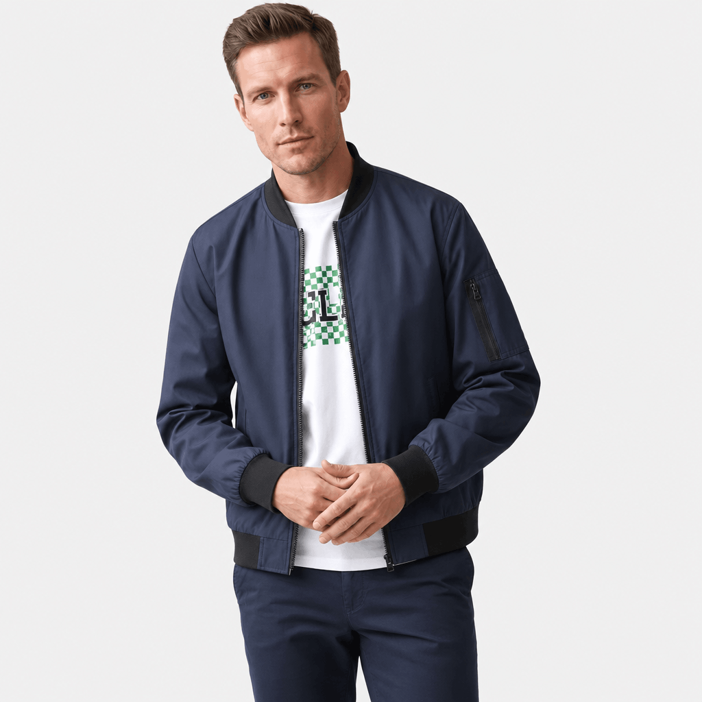 Men's bomber jacket with sleeve zip pocket - blue