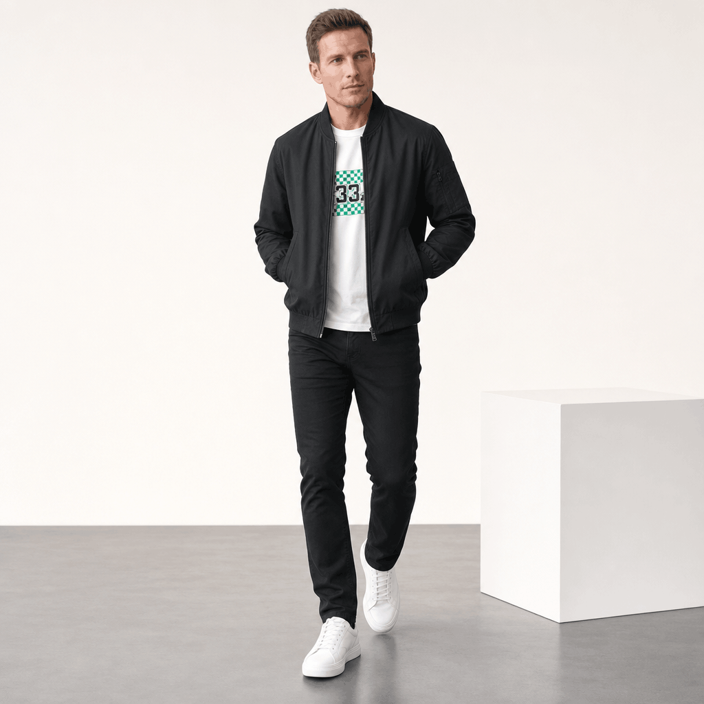 Men's bomber jacket with sleeve zip pocket