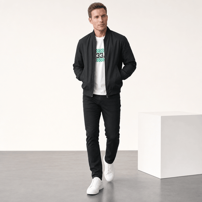 Men's bomber jacket with sleeve zip pocket